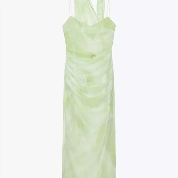 Zara Green Tulle Midi Dress with Scarf - Picture 5 of 8